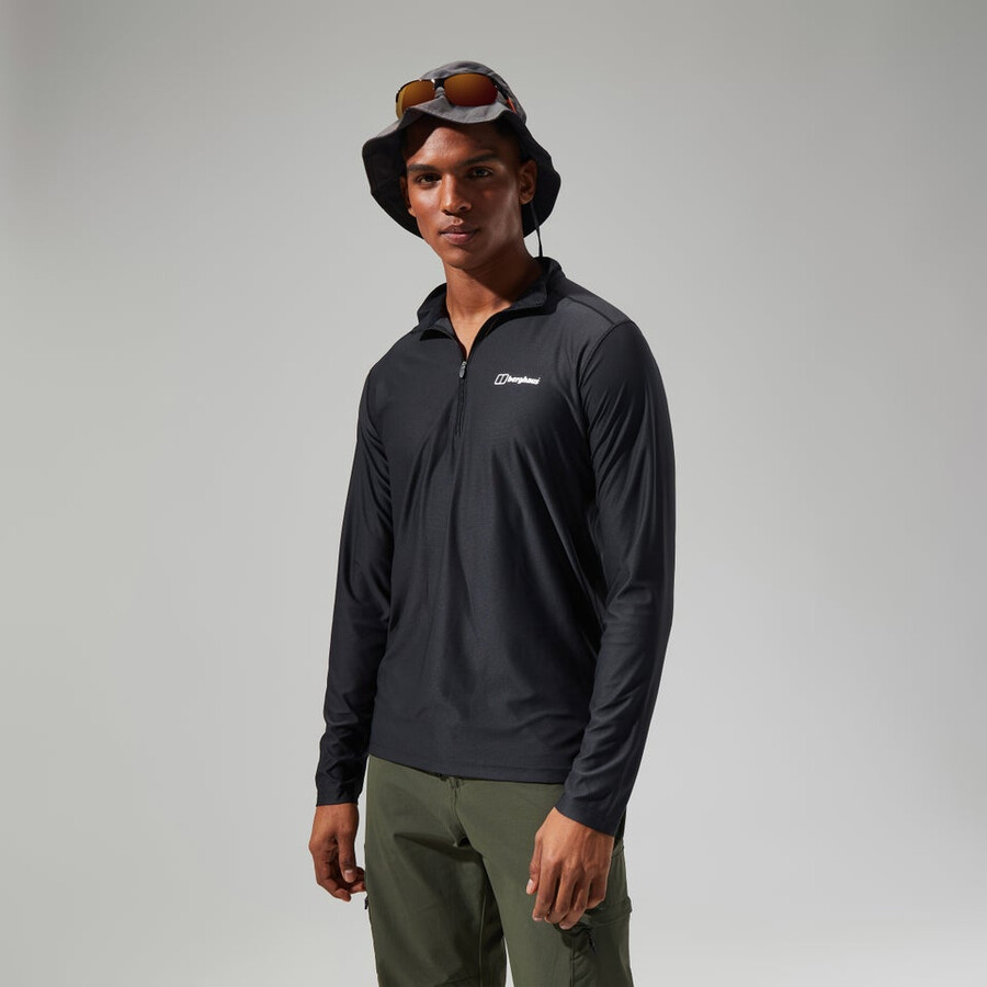 mens 247 tech tee long sleeve half zip - black berghaus