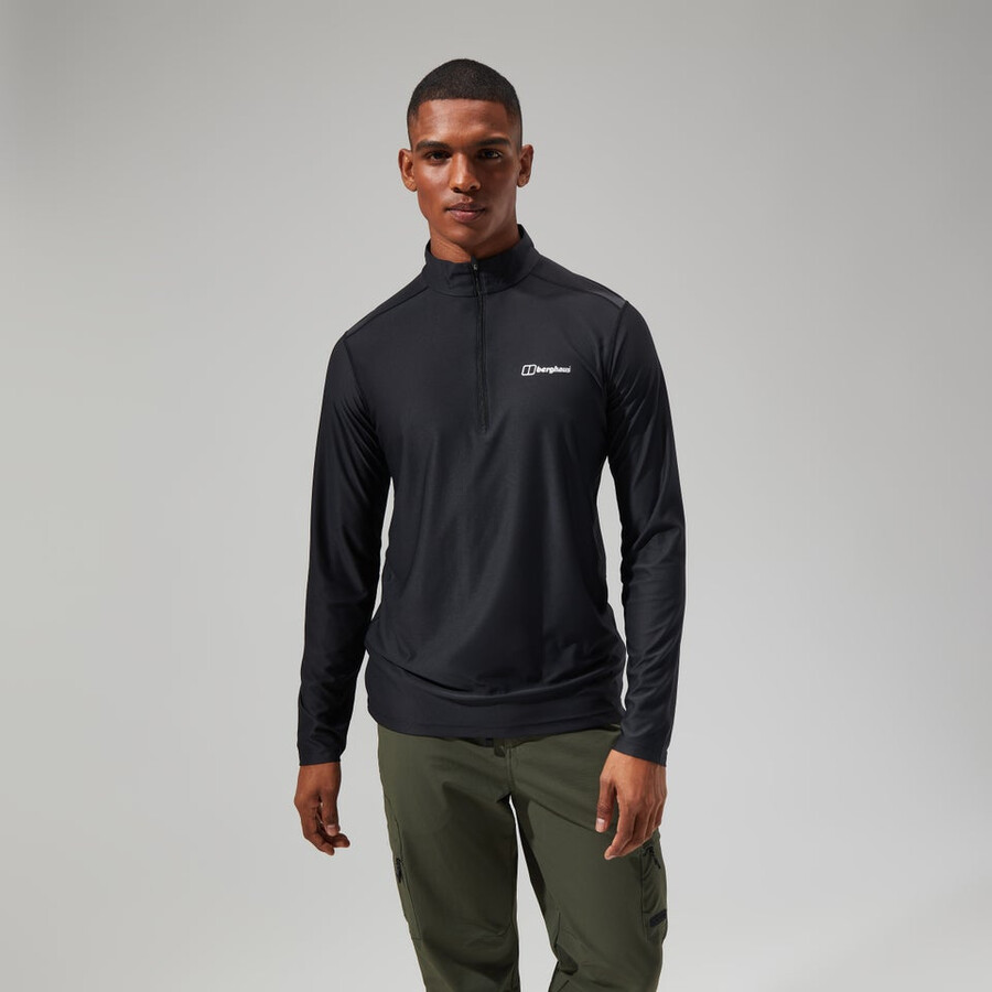 mens 247 tech tee long sleeve half zip - black berghaus