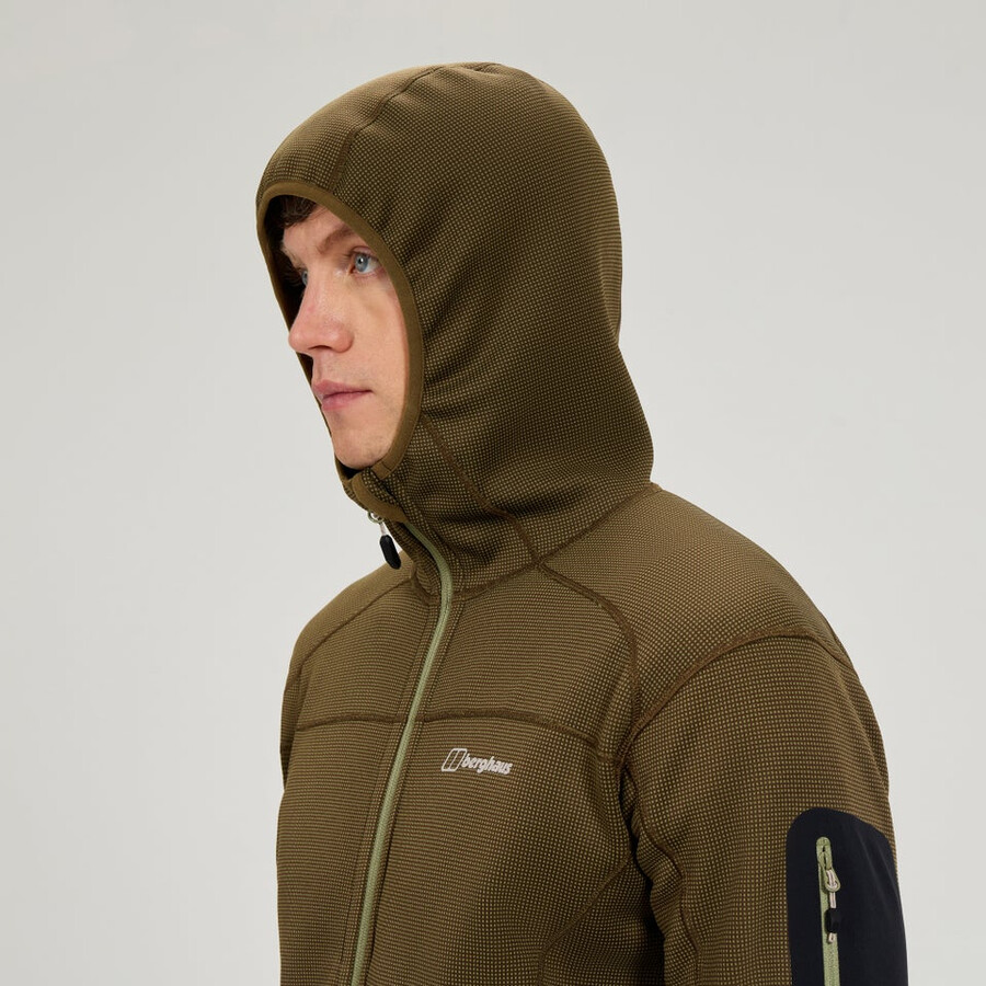 mens pravitale mtn 2.0 hooded fleece jacket - greenbrown berghaus