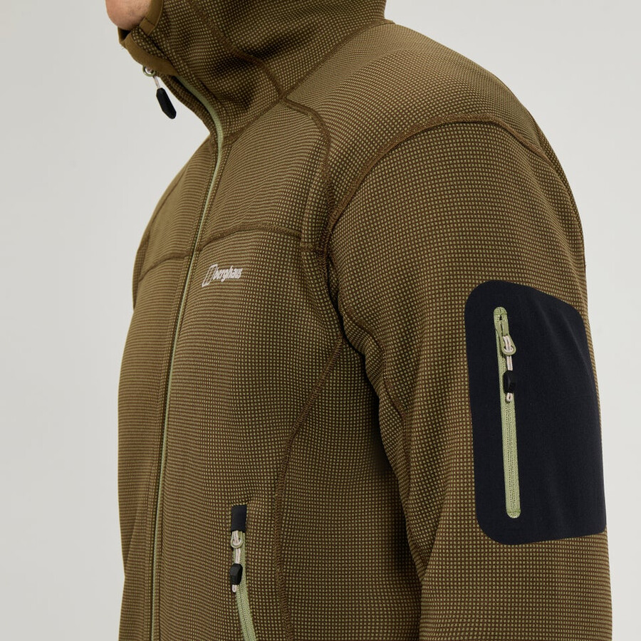 mens pravitale mtn 2.0 hooded fleece jacket - greenbrown berghaus