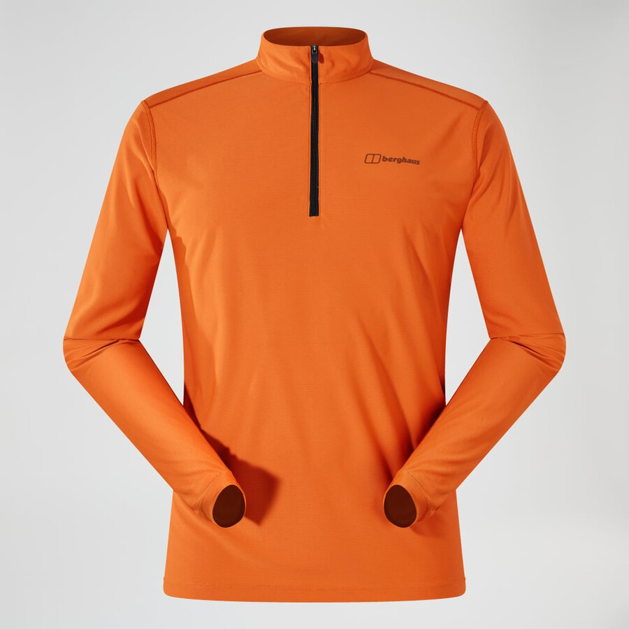 mens 247 half zip long sleeve tech tee - orange berghaus