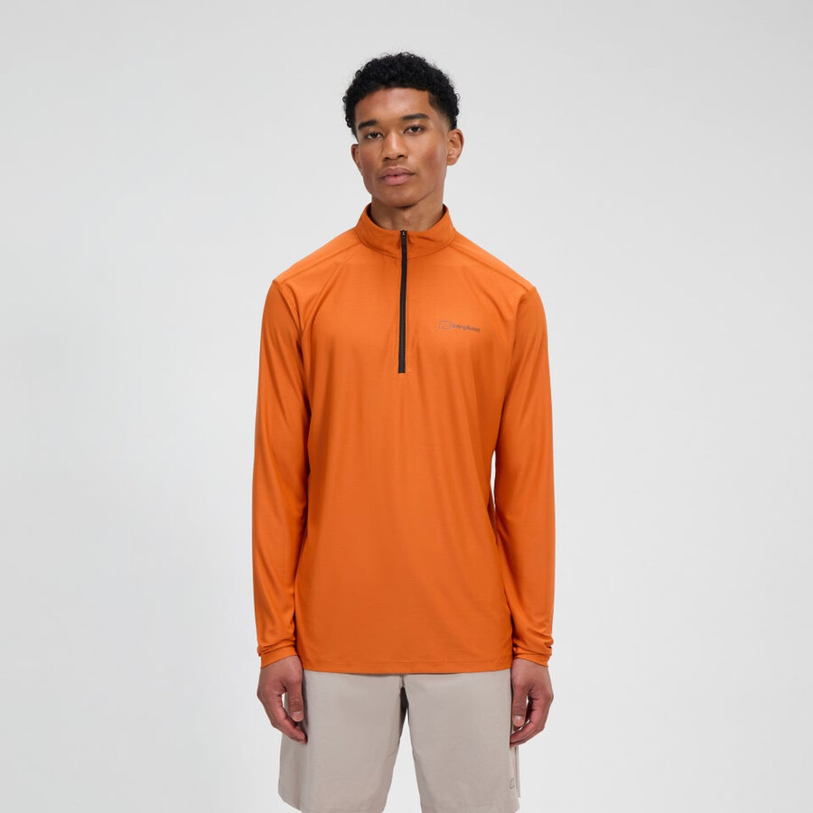 mens 247 half zip long sleeve tech tee - orange berghaus
