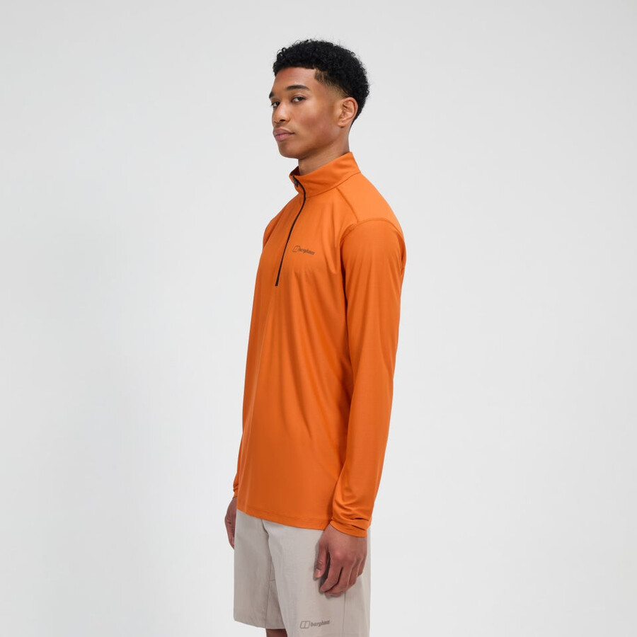 mens 247 half zip long sleeve tech tee - orange berghaus