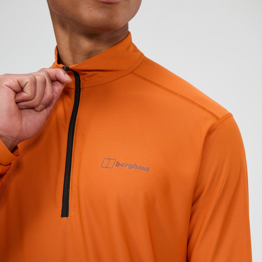 mens 247 half zip long sleeve tech tee - orange berghaus