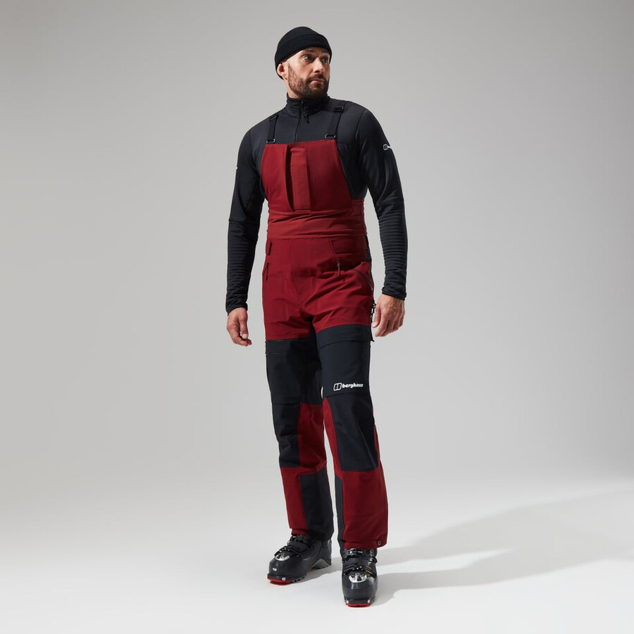 mens mtn arete descend gore-tex bib pants - dark redblack berghaus