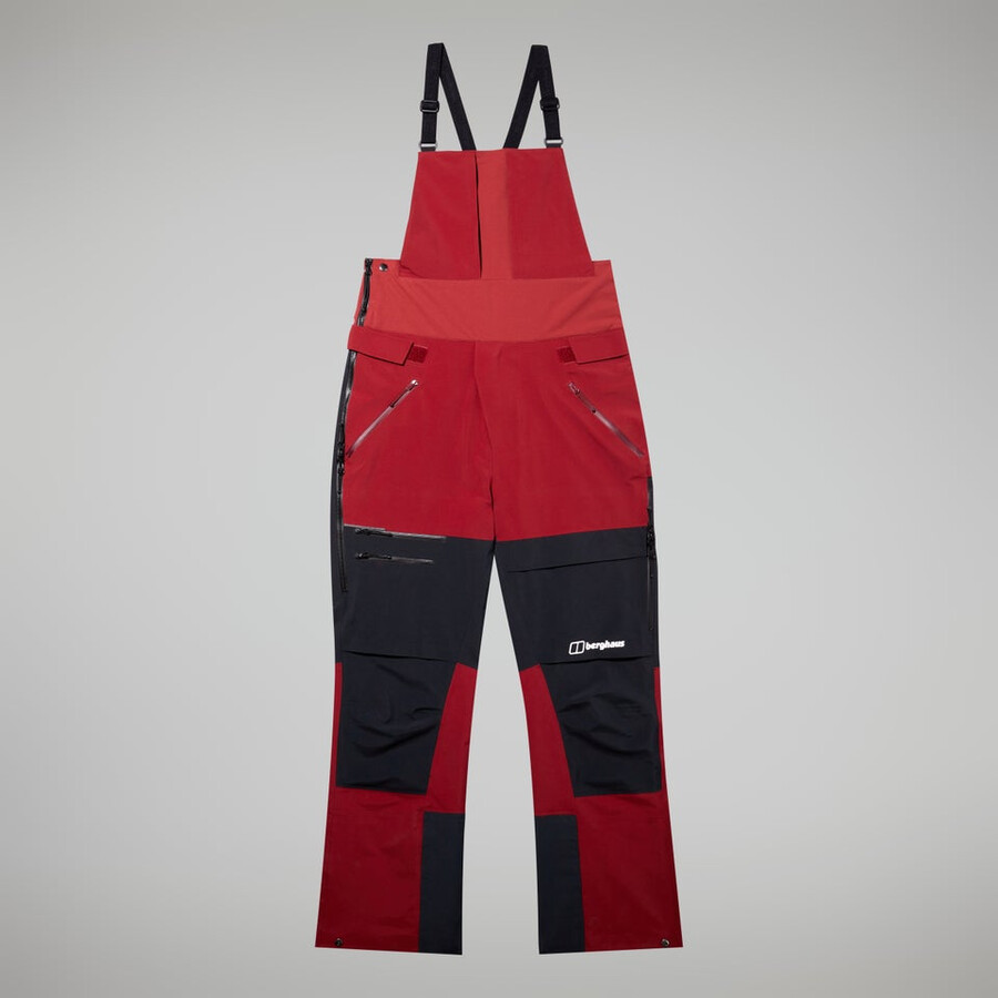 mens mtn arete descend gore-tex bib pants - dark redblack berghaus