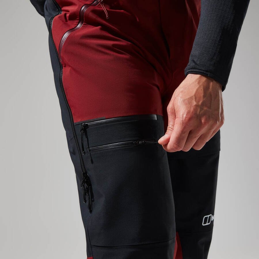 mens mtn arete descend gore-tex bib pants - dark redblack berghaus