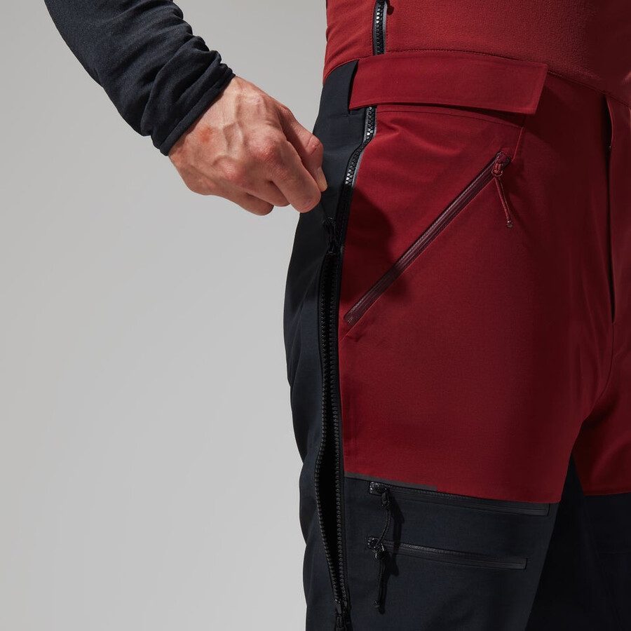 mens mtn arete descend gore-tex bib pants - dark redblack berghaus