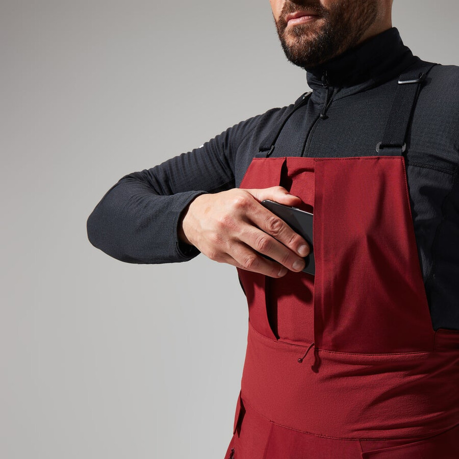 mens mtn arete descend gore-tex bib pants - dark redblack berghaus
