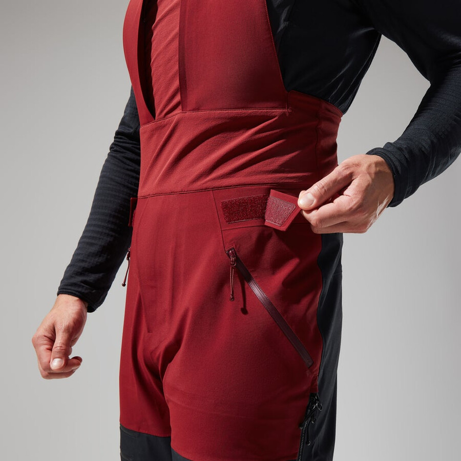 mens mtn arete descend gore-tex bib pants - dark redblack berghaus