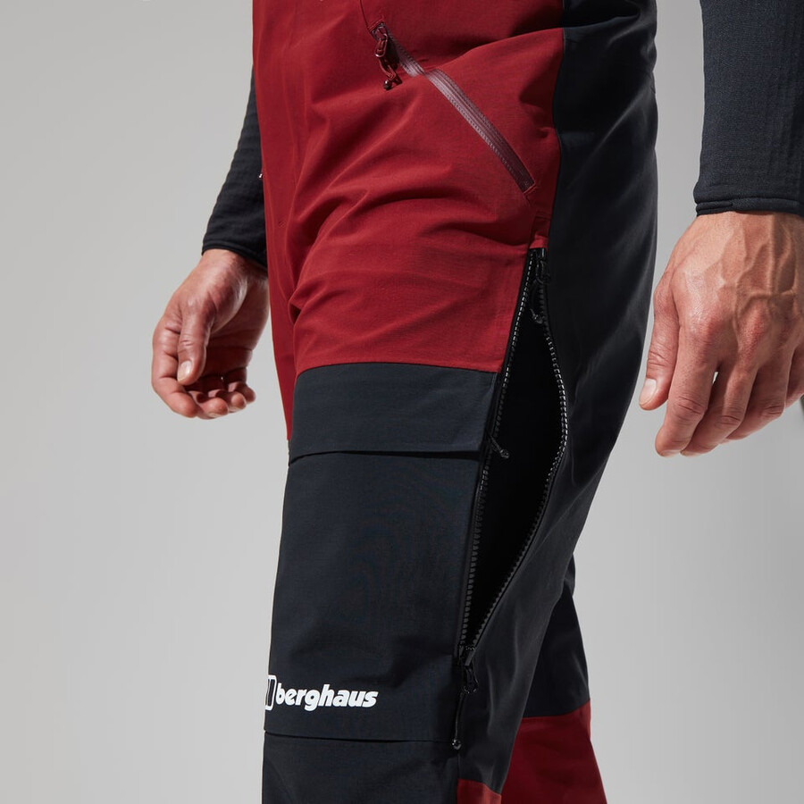 mens mtn arete descend gore-tex bib pants - dark redblack berghaus