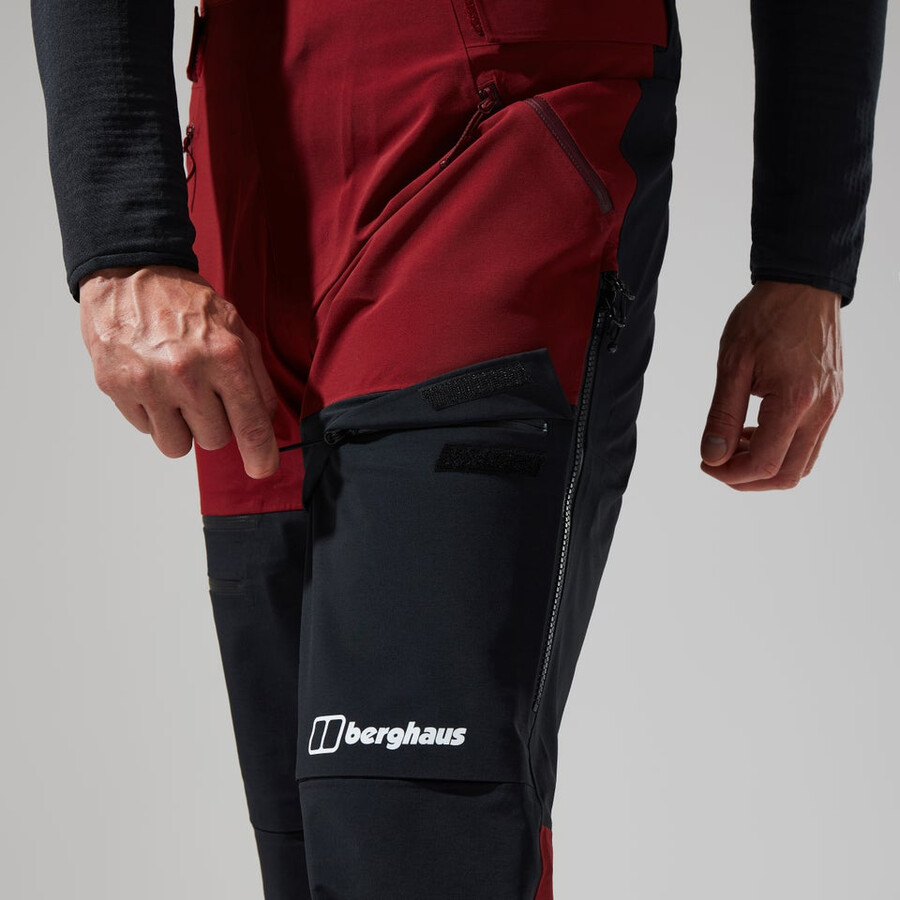mens mtn arete descend gore-tex bib pants - dark redblack berghaus