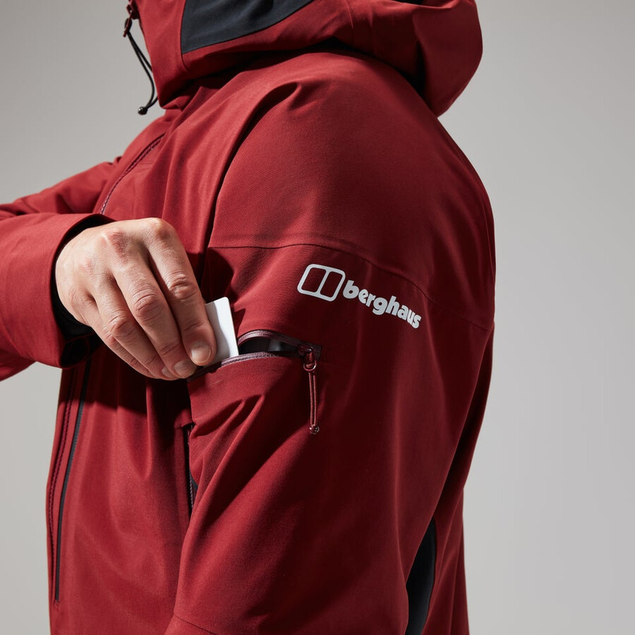 mens mtn arete descend gore-tex jacket - dark redblack berghaus