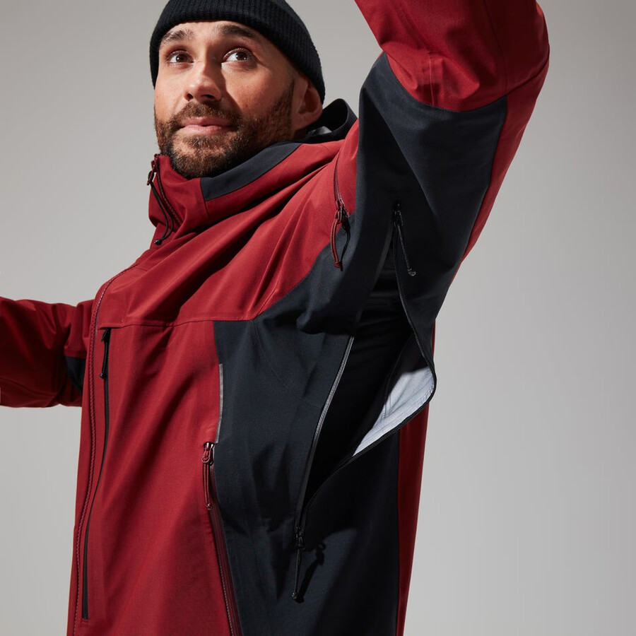 mens mtn arete descend gore-tex jacket - dark redblack berghaus