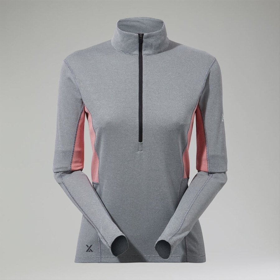 womens mtn guide long sleeve half zip - greyred berghaus