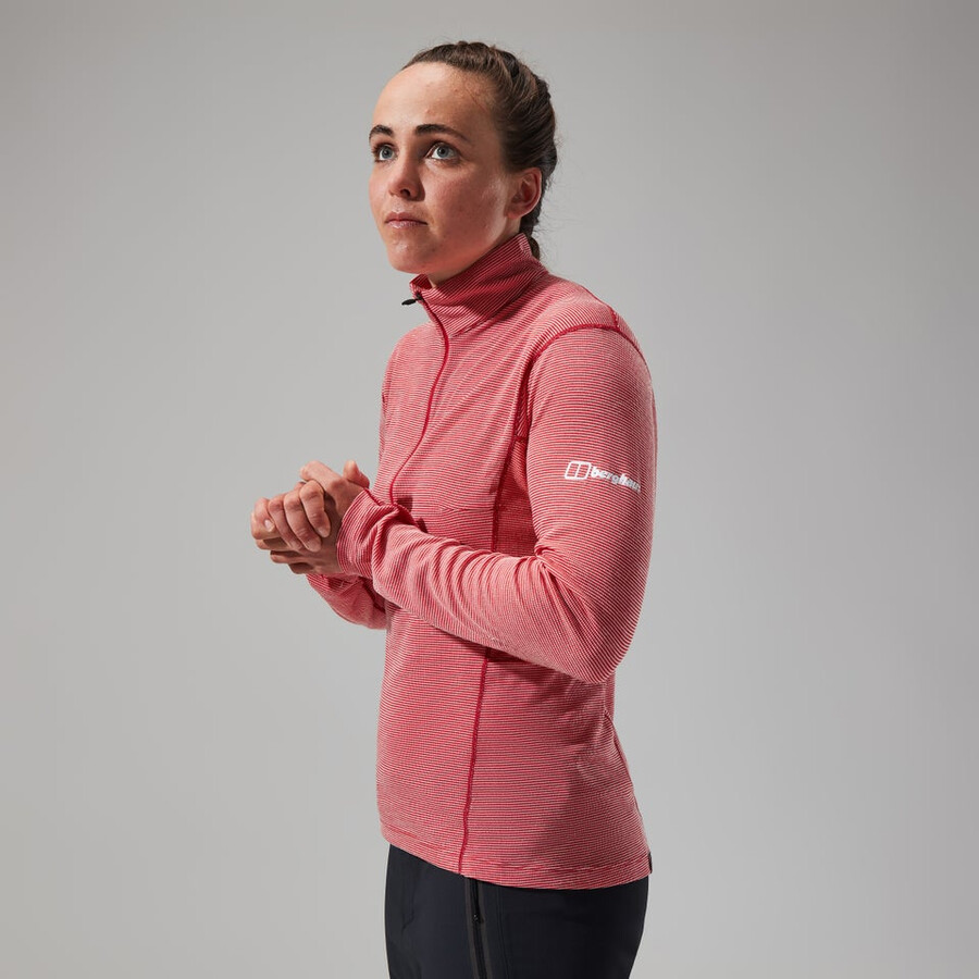 womens mtn guide long sleeve half zip - red berghaus