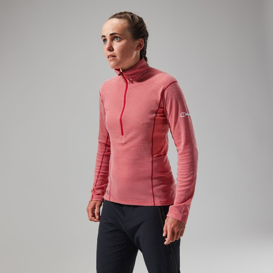 womens mtn guide long sleeve half zip - red berghaus