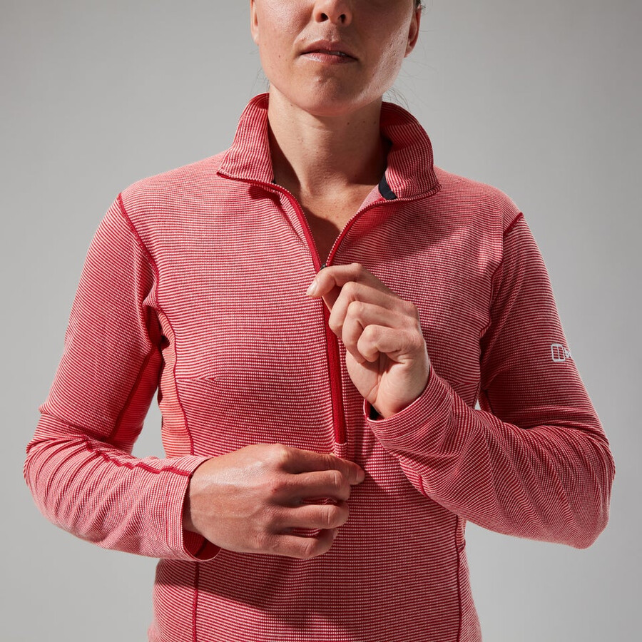 womens mtn guide long sleeve half zip - red berghaus