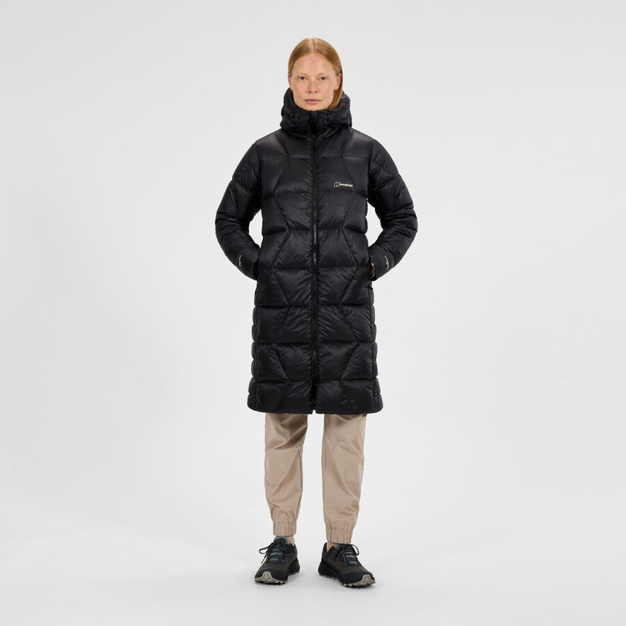 womens explorer long down jacket - black berghaus