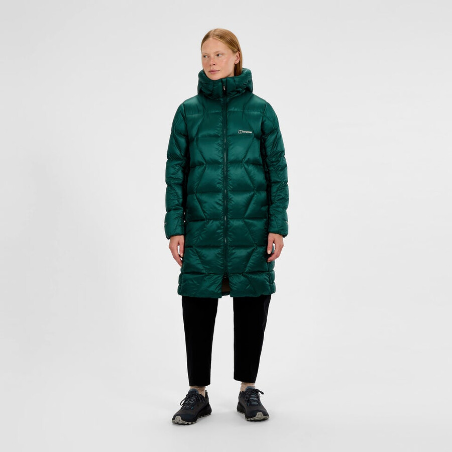 womens explorer long down jacket - green berghaus