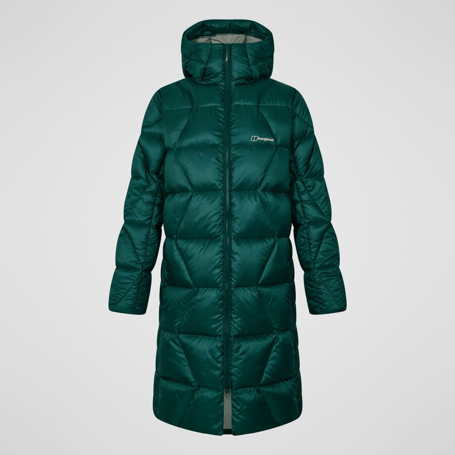 womens explorer long down jacket - green berghaus