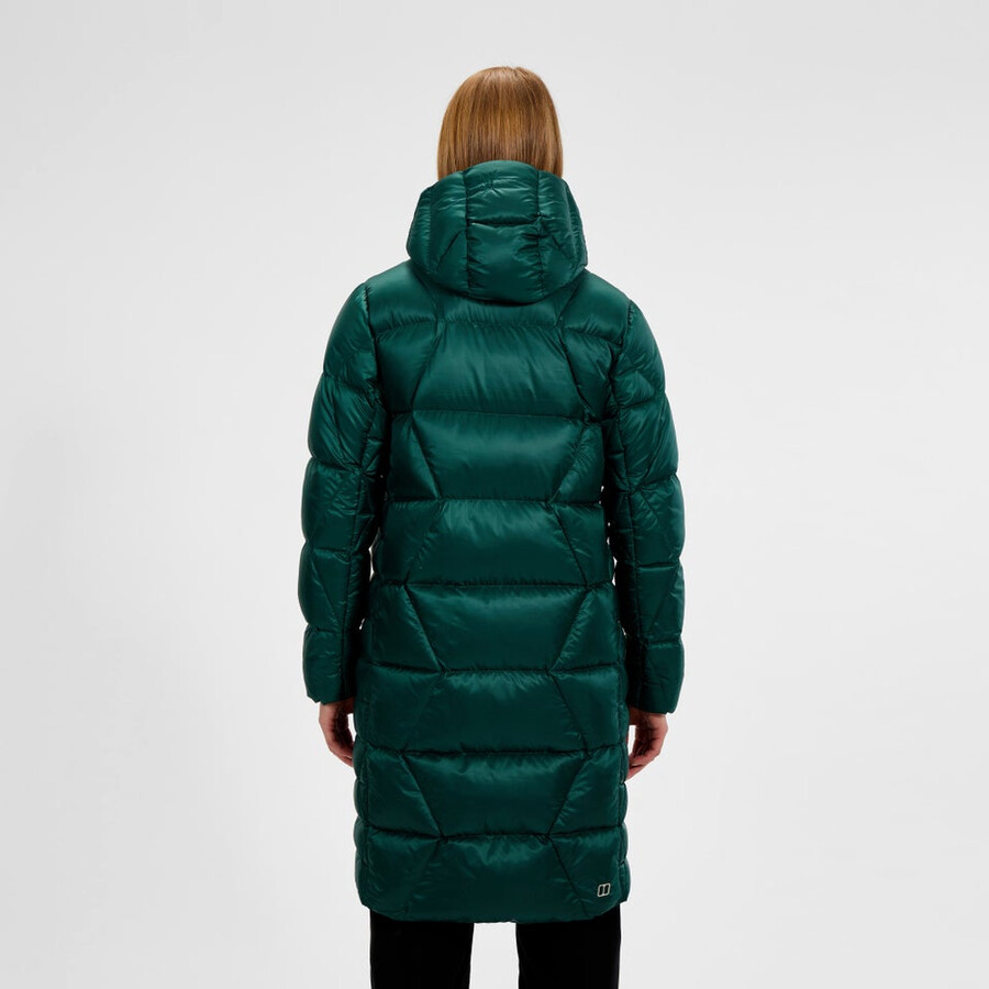 womens explorer long down jacket - green berghaus
