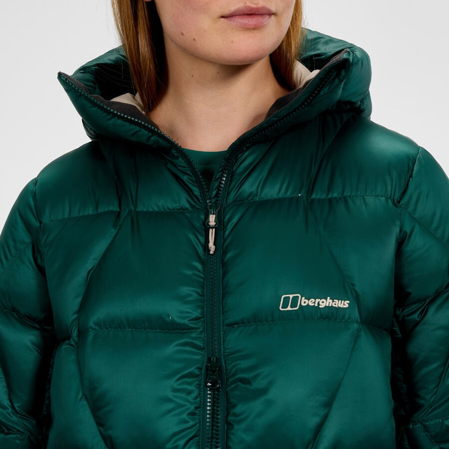 womens explorer long down jacket - green berghaus