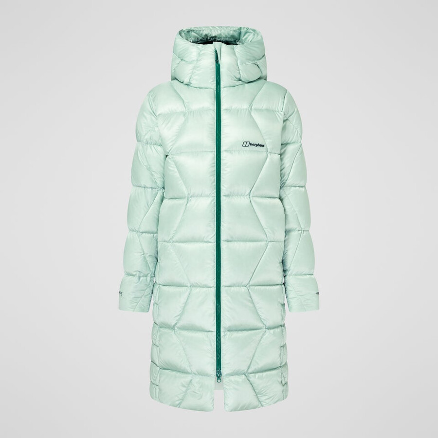 womens explorer long down jacket - green berghaus