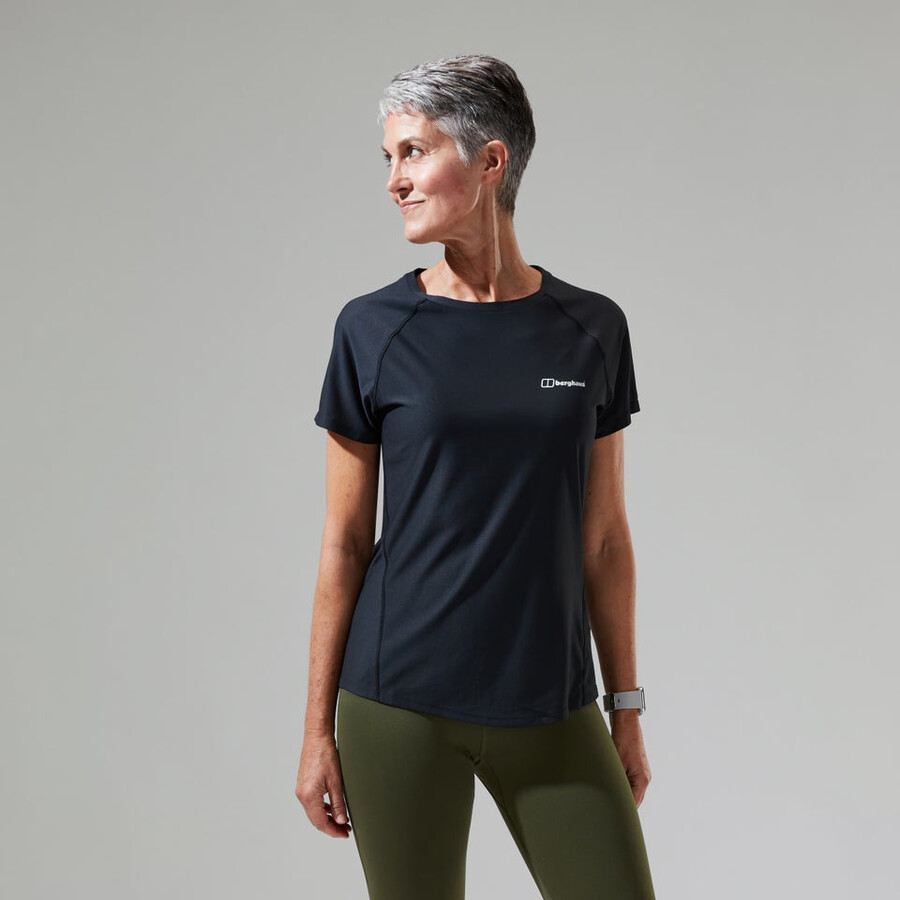 womens 247 tech tee super stretch crew - black berghaus