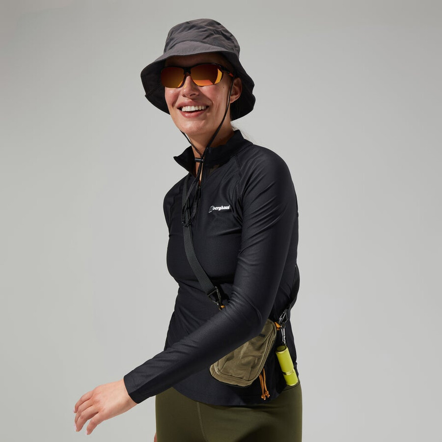 womens 247 tech tee long sleeve half zip - black berghaus