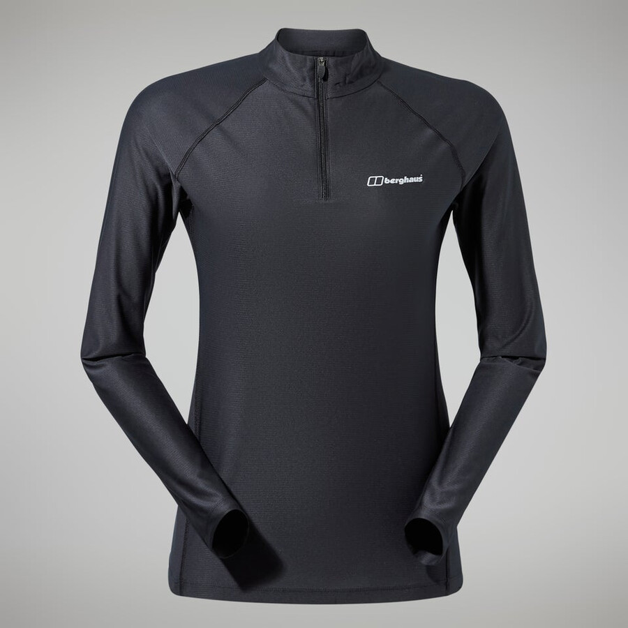 womens 247 tech tee long sleeve half zip - black berghaus