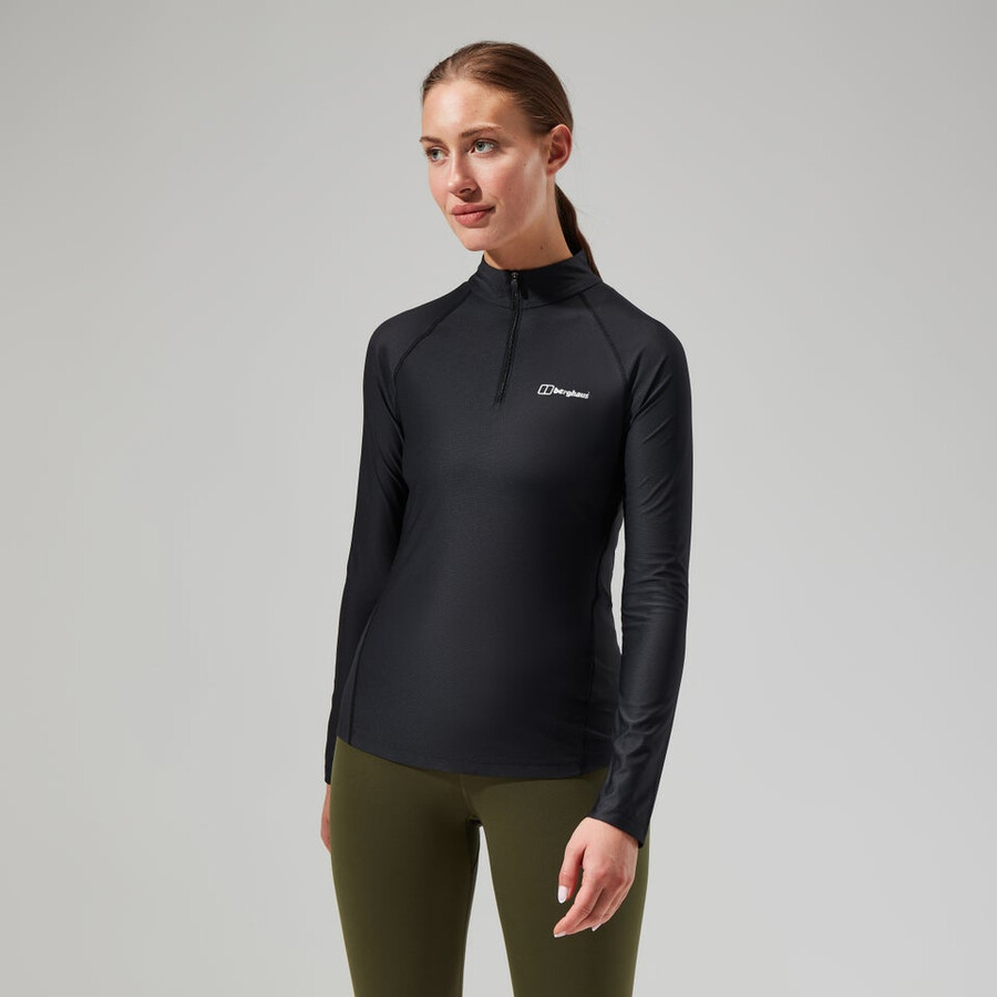 womens 247 tech tee long sleeve half zip - black berghaus