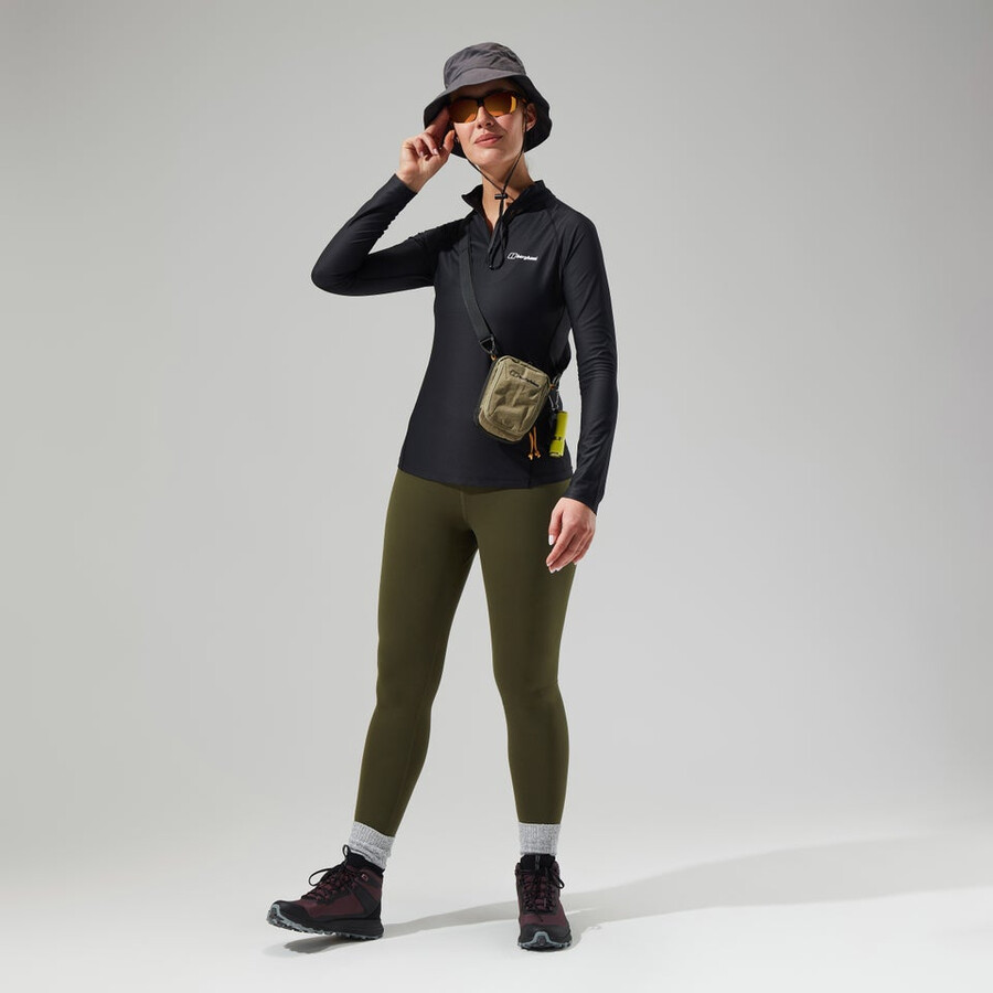 womens 247 tech tee long sleeve half zip - black berghaus