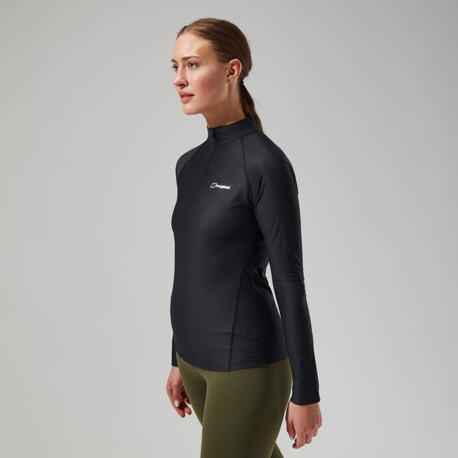womens 247 tech tee long sleeve half zip - black berghaus