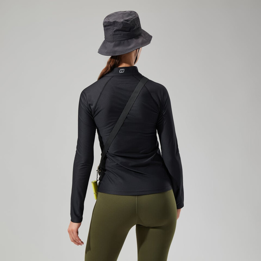womens 247 tech tee long sleeve half zip - black berghaus