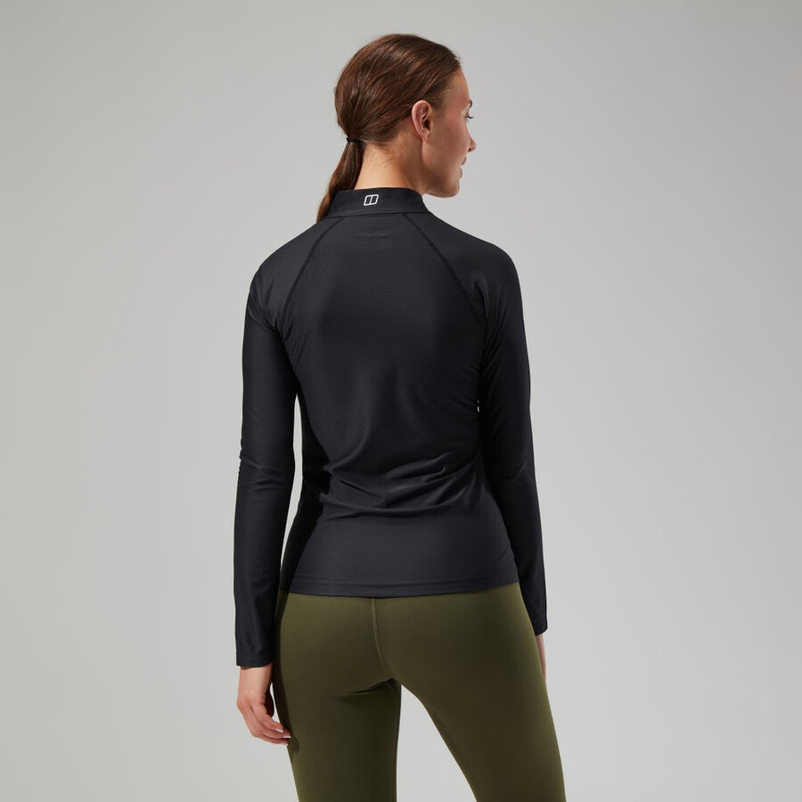 womens 247 tech tee long sleeve half zip - black berghaus