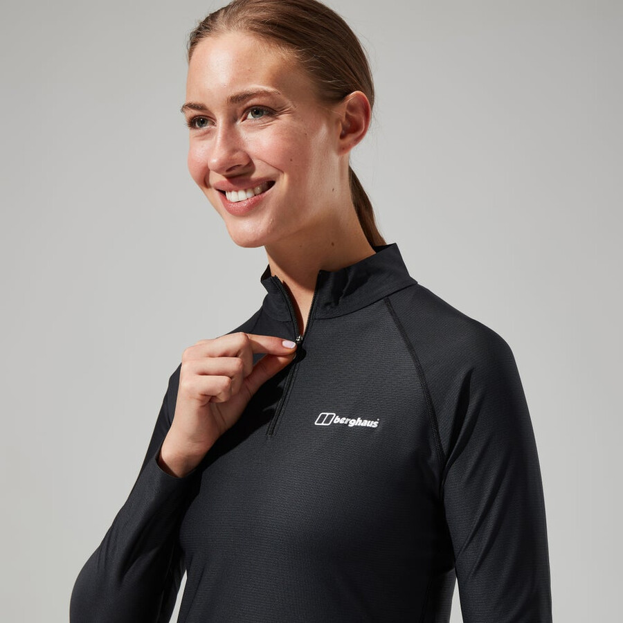 womens 247 tech tee long sleeve half zip - black berghaus