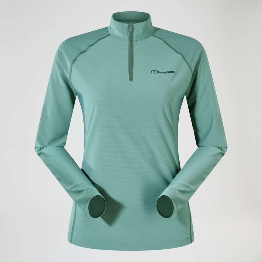 womens 247 half zip long sleeve tech tee - green berghaus