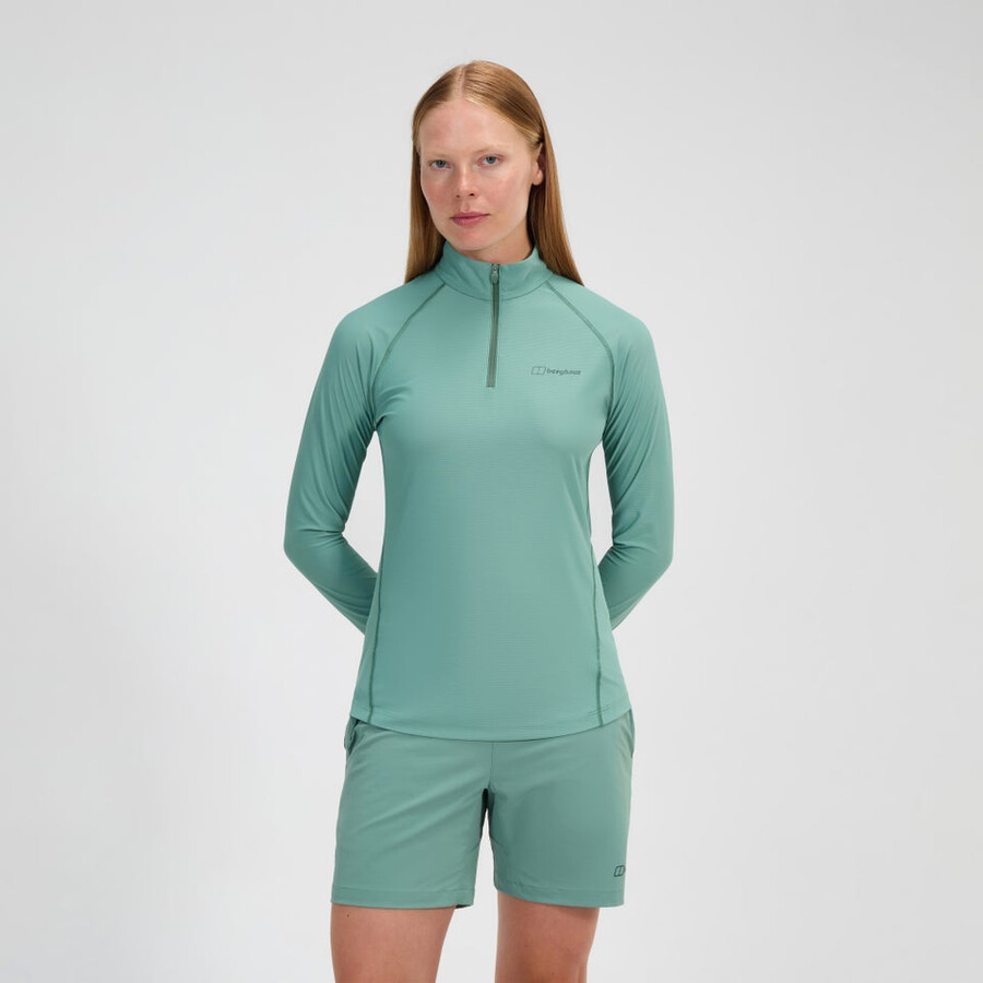 womens 247 half zip long sleeve tech tee - green berghaus