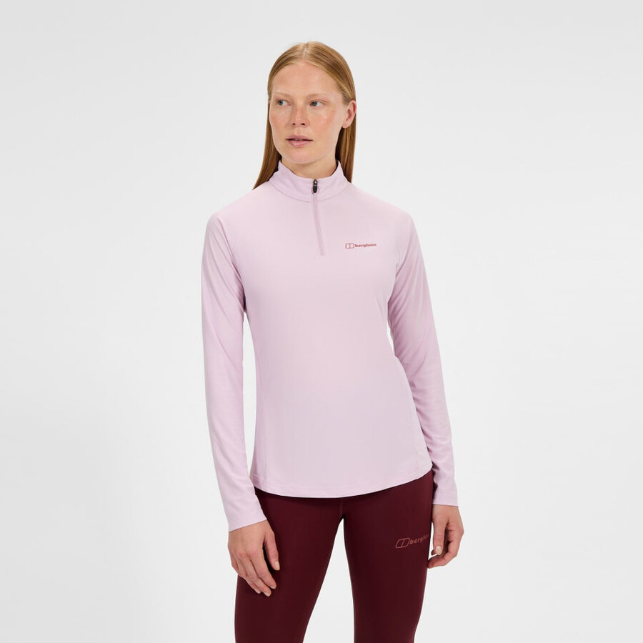womens 247 half zip long sleeve tech tee - pink berghaus