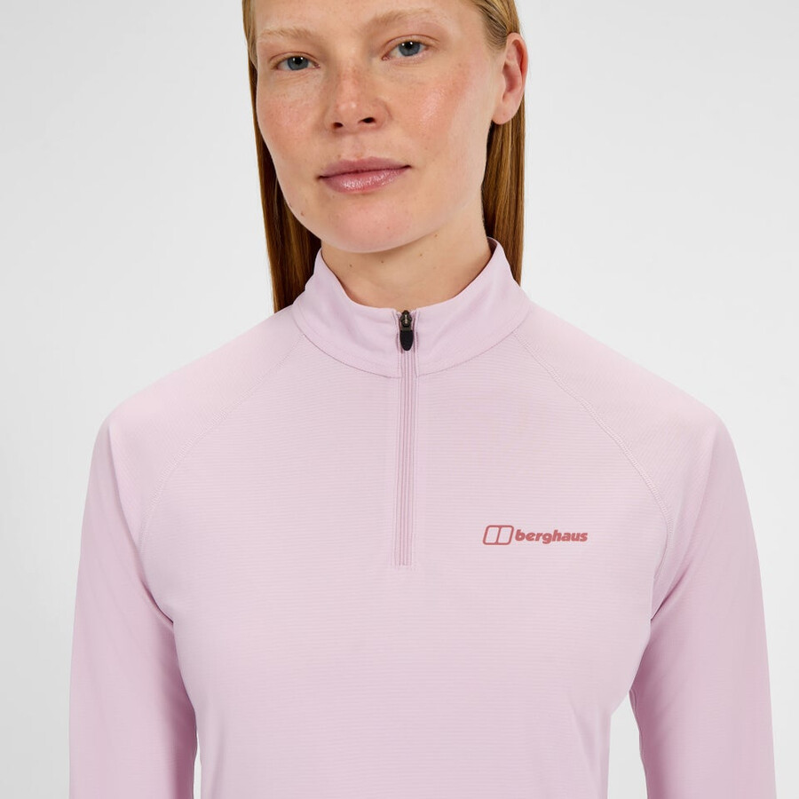 womens 247 half zip long sleeve tech tee - pink berghaus