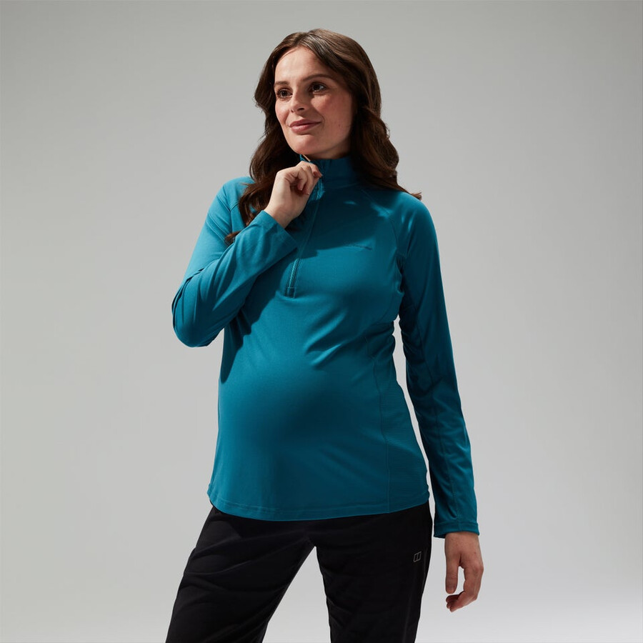 womens 247 half zip maternity long sleeve tech tee - turquoise berghaus