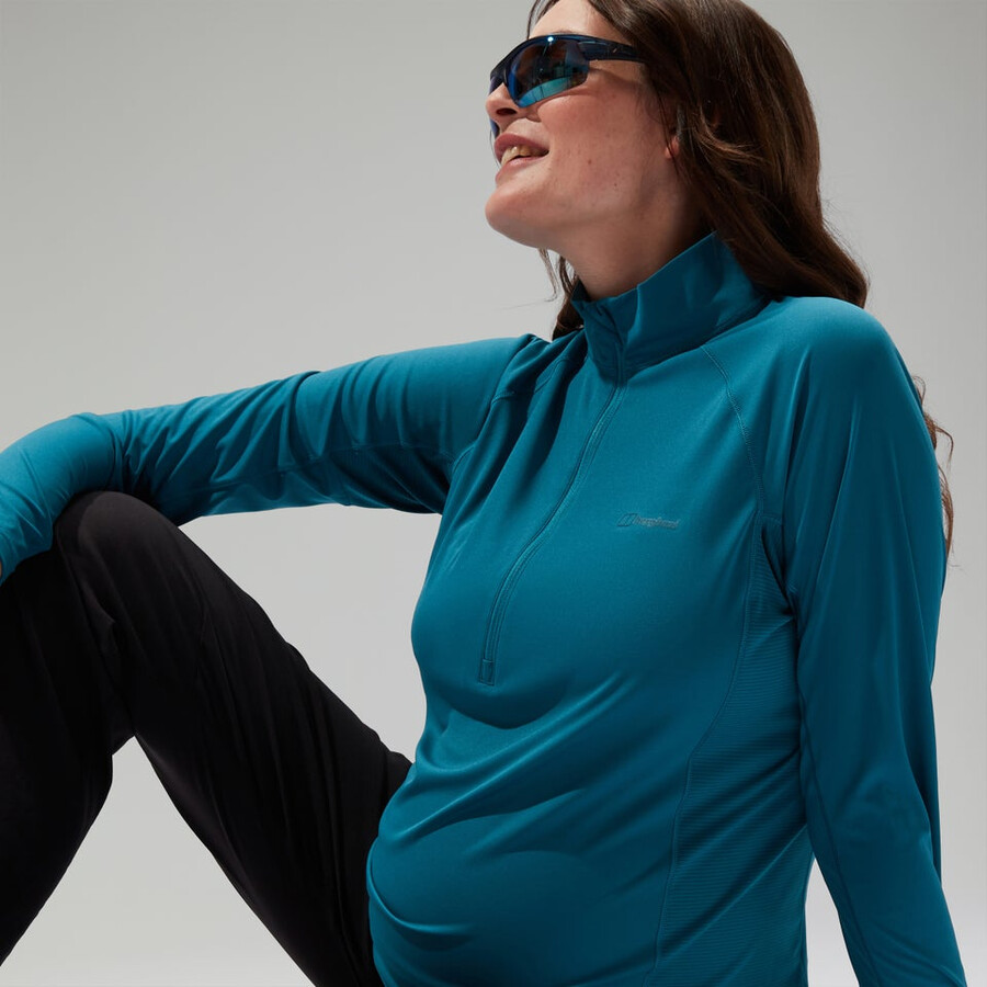 womens 247 half zip maternity long sleeve tech tee - turquoise berghaus