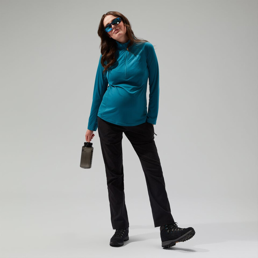 womens 247 half zip maternity long sleeve tech tee - turquoise berghaus
