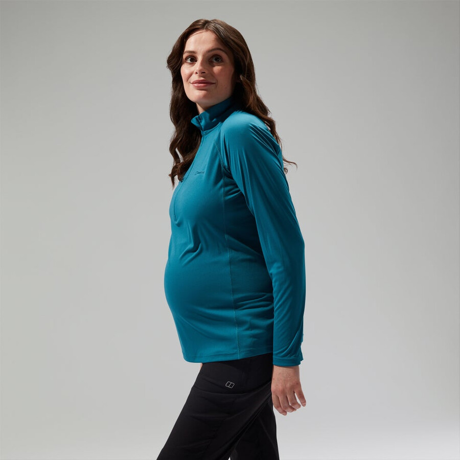 womens 247 half zip maternity long sleeve tech tee - turquoise berghaus