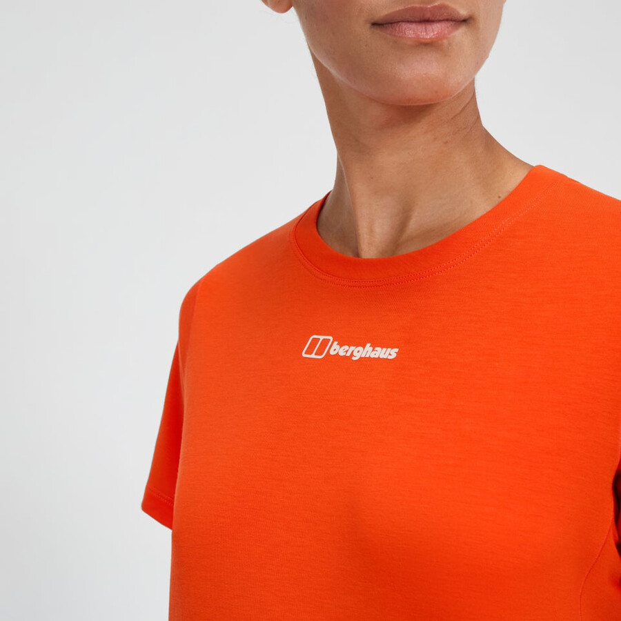 womens berghaus delta short sleeve tech tee - orange berghaus