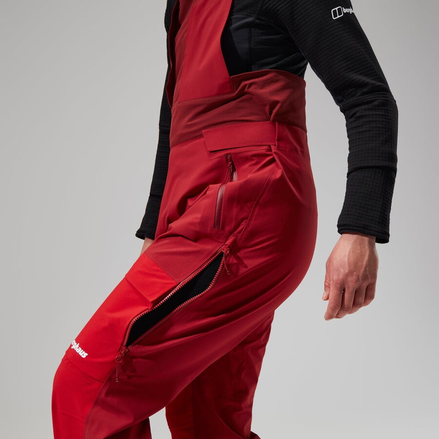 womens mtn arete descend gore-tex bib pants - red berghaus