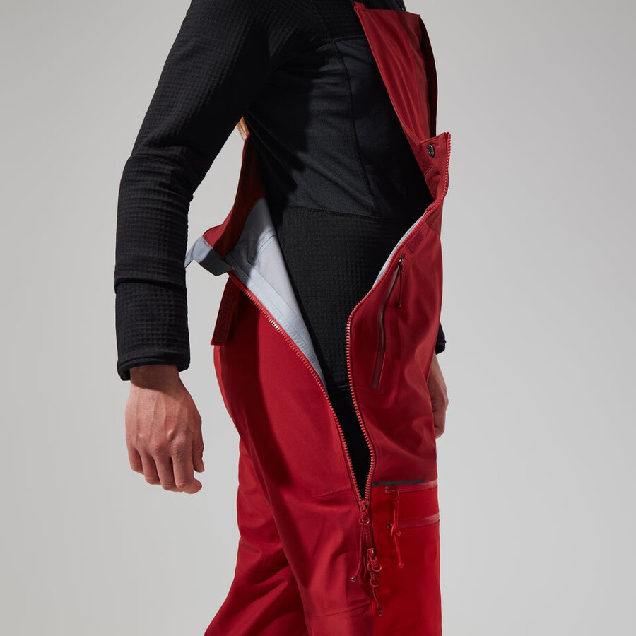 womens mtn arete descend gore-tex bib pants - red berghaus