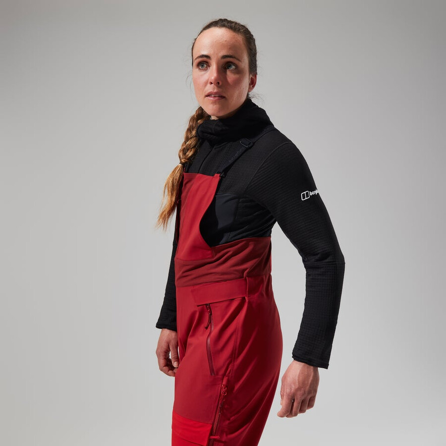 womens mtn arete descend gore-tex bib pants - red berghaus