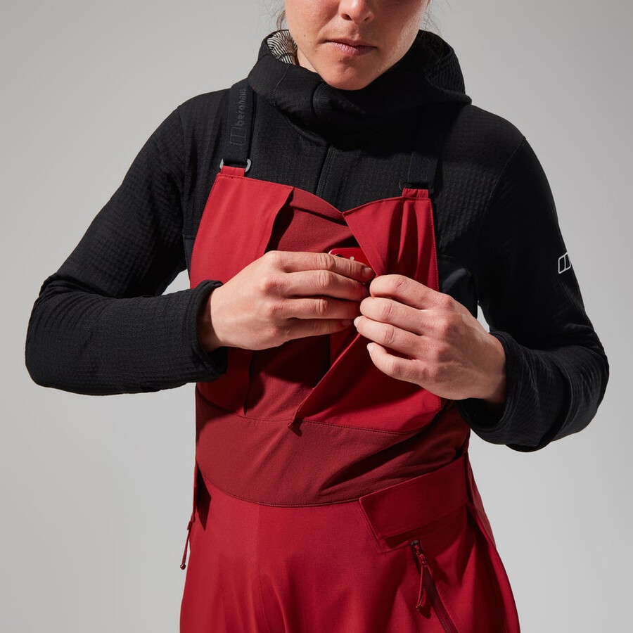 womens mtn arete descend gore-tex bib pants - red berghaus